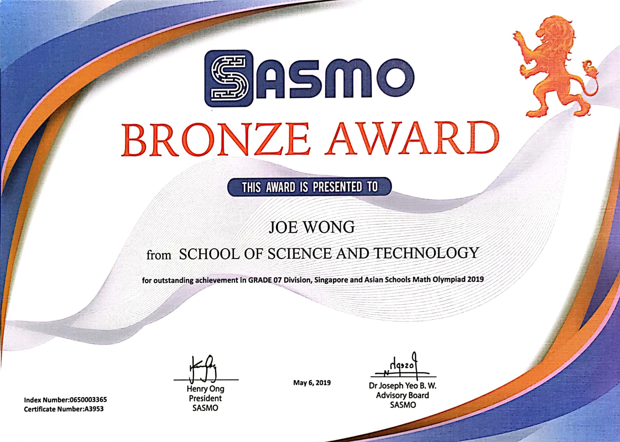 My SASMO Cert for 2020